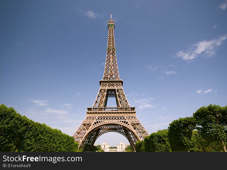 Eiffel Tower against blue sky