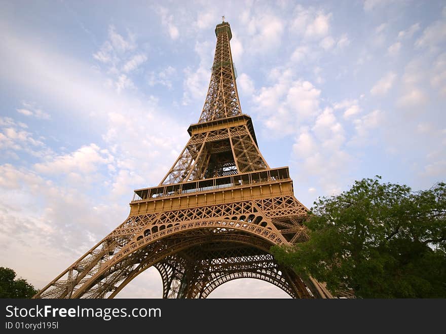 Eiffel Tower against blue sky