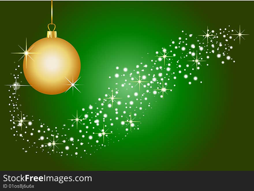 Illustration of a green christmas background with golden christmas balls