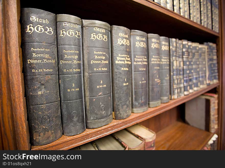 Old books on the shelf, close up