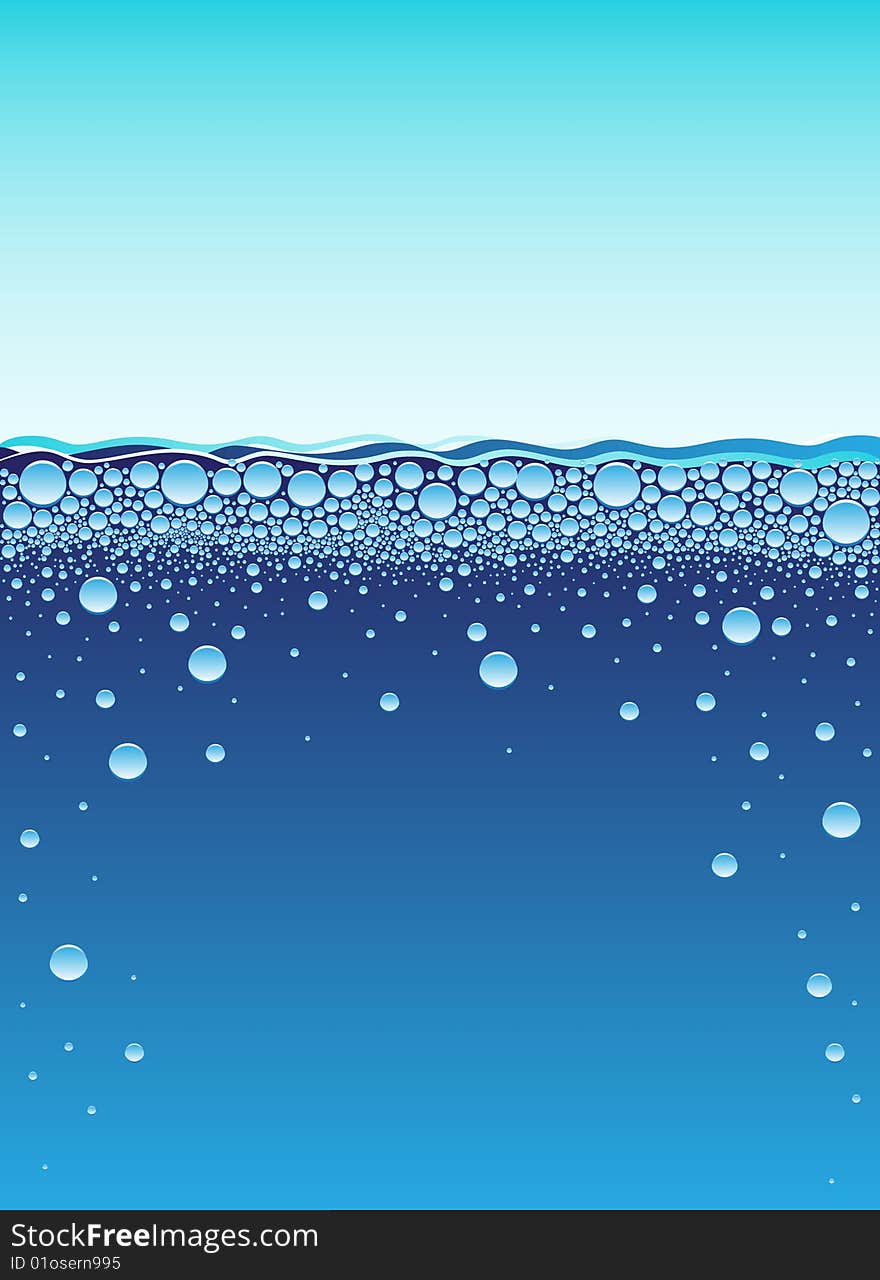 Water surface with bubbles on the abstract background