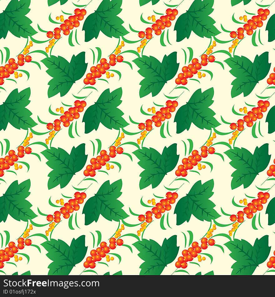 Seamless background from leaves and berries. Vector illustration