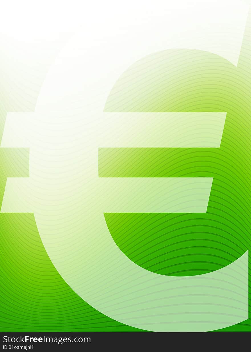 White euro symbol on green waves background. Business illustration