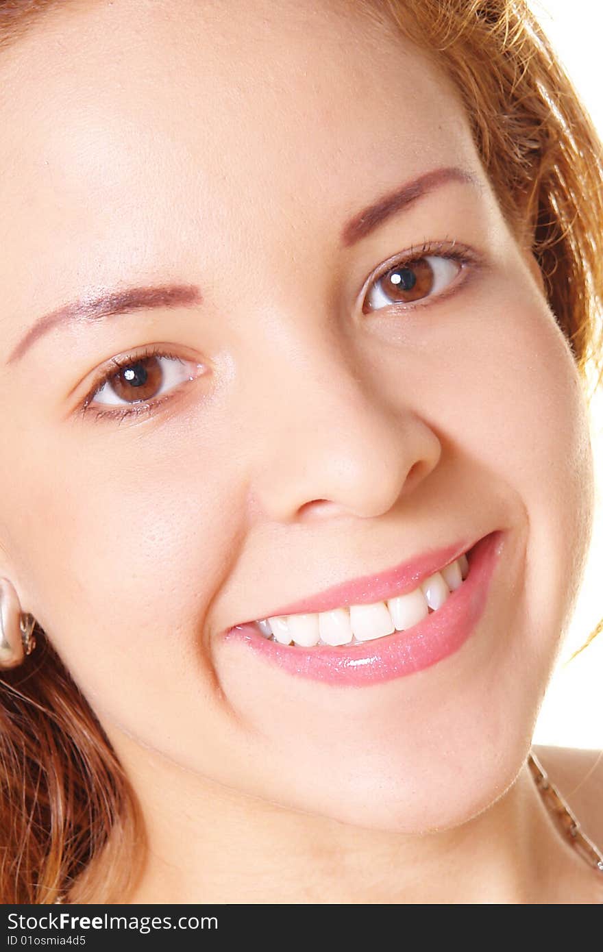 Young beautiful woman looking at camera. Over white background. Young beautiful woman looking at camera. Over white background