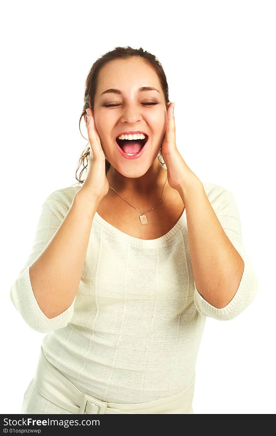 Portrait of an excited screaming young woman. Portrait of an excited screaming young woman