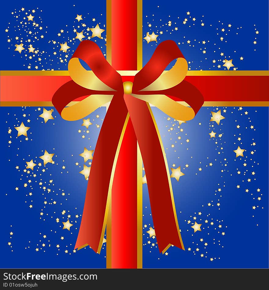 Blue present background with red ribbon