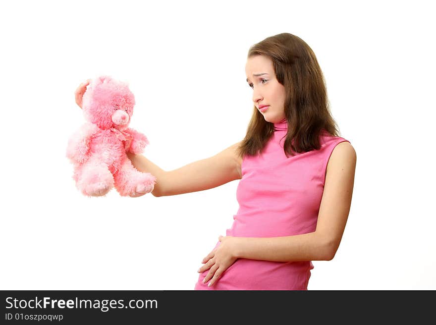 The girl with a pink teddy bear