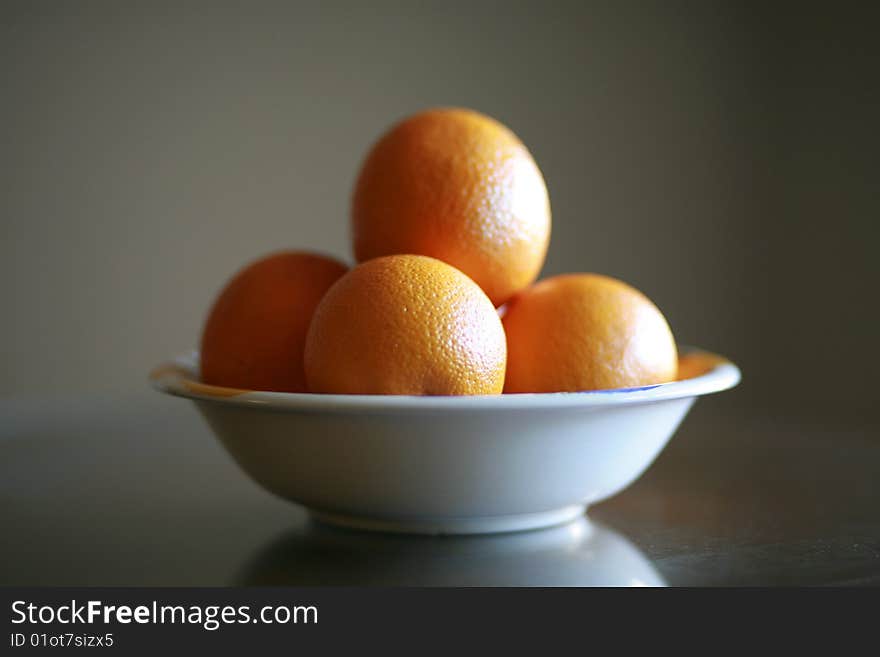 Natural light oranges in a bowl.