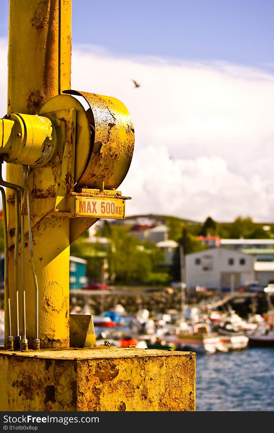 This crane is jusing in a harbour. This crane is jusing in a harbour