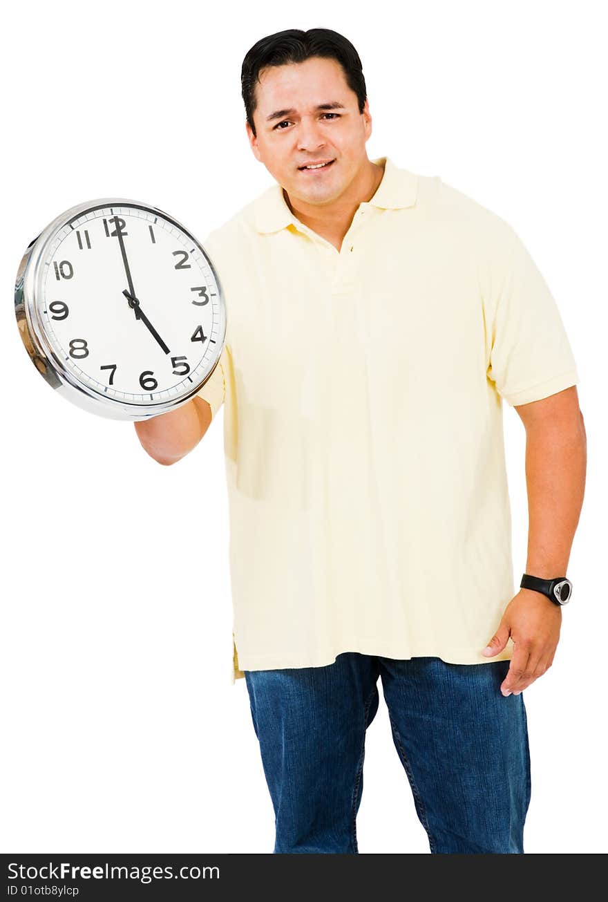 Mid adult man holding clock