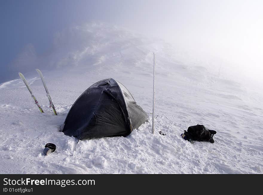 Wintry camping on wintry mountains. Wintry camping on wintry mountains