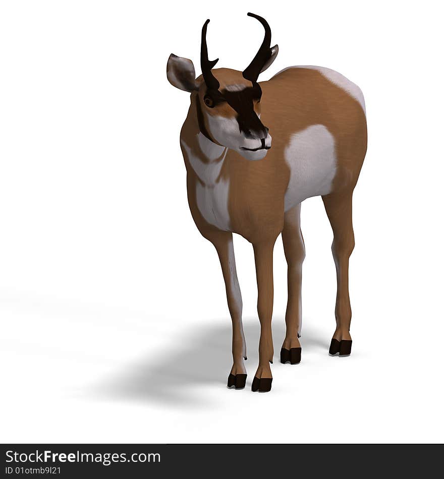 Rendering of an antelope with Clipping Path and shadow over white