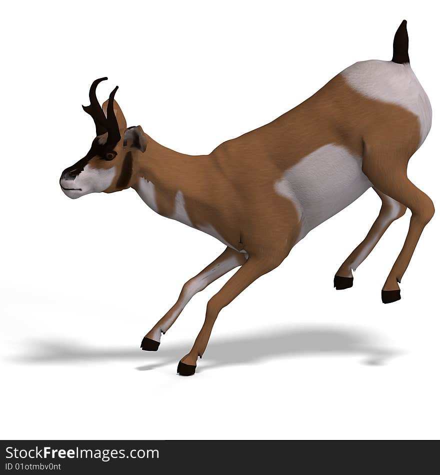 Rendering of an antelope with Clipping Path and shadow over white