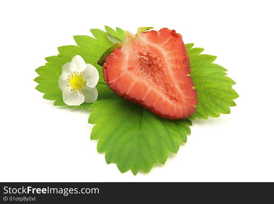 Strawberry with flower on a white background