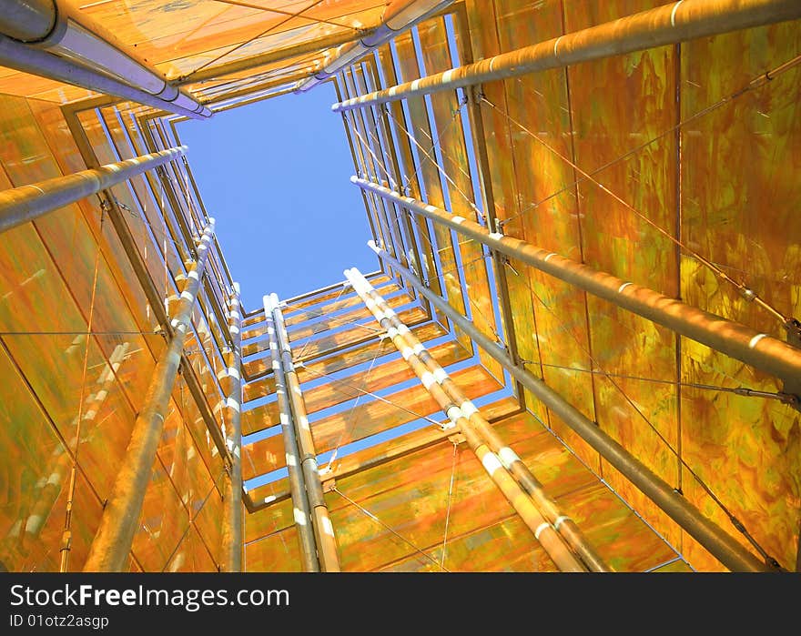 Looking up yellow stained glass. Looking up yellow stained glass