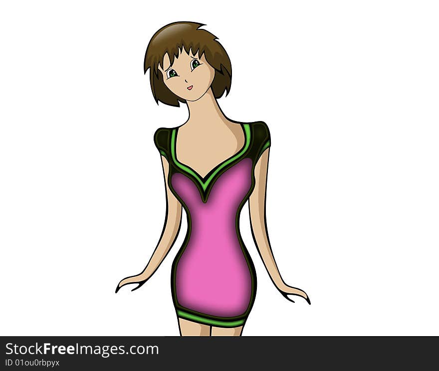 Illustration   of girl  on  red  small dress