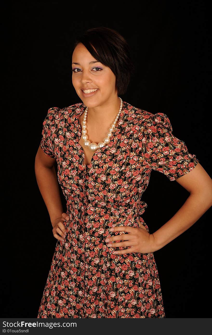 Pretty teenage woman on black background. Pretty teenage woman on black background