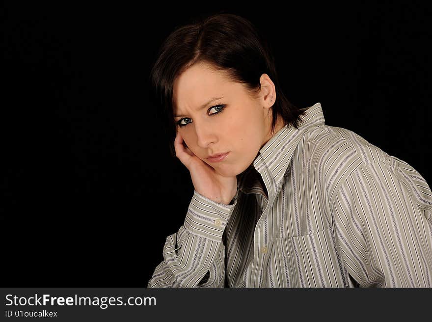 Pretty teenage woman on black background. Pretty teenage woman on black background