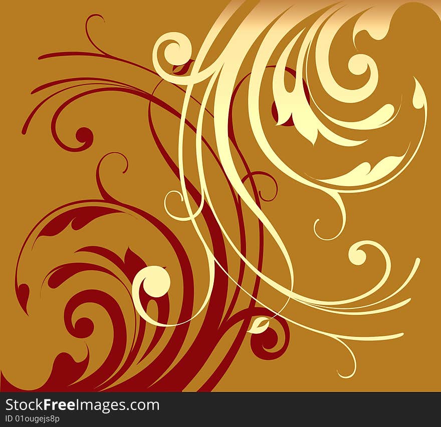 Gold twisted flower deciduous ornament on a white background. Gold twisted flower deciduous ornament on a white background