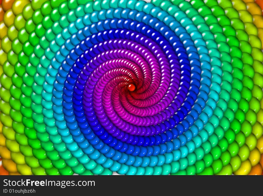 Colorful balls spiral background. Red ball center