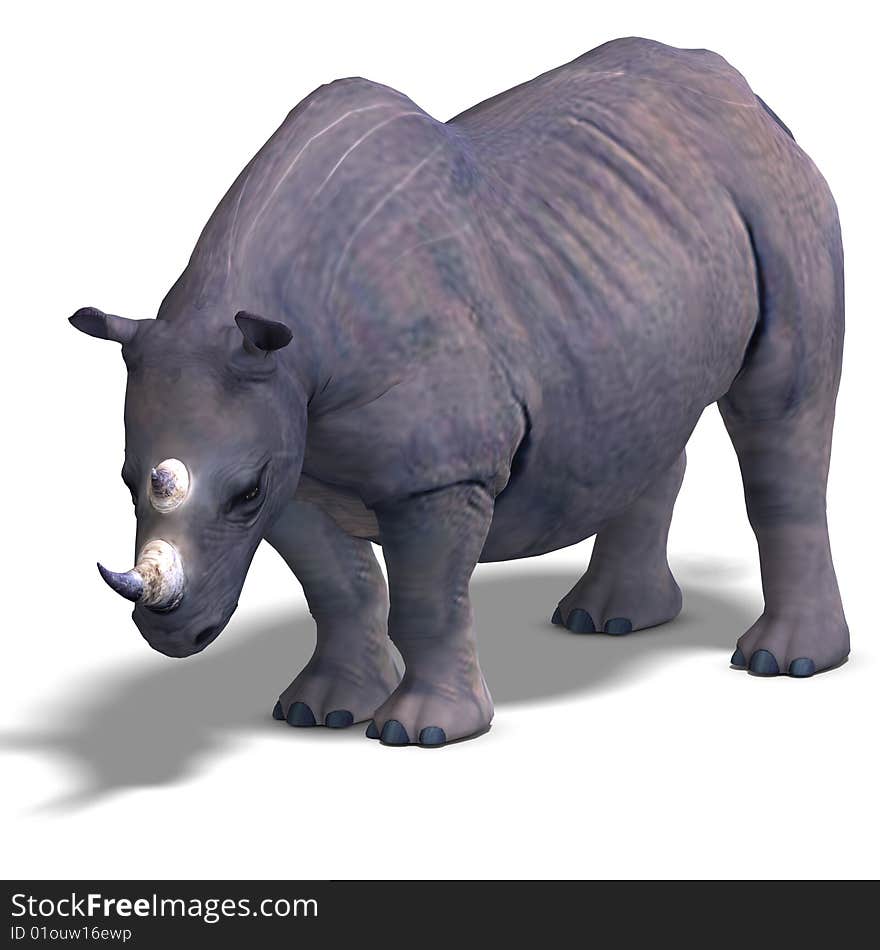 Rendering of a Rhinoceros with clipping path over white. Rendering of a Rhinoceros with clipping path over white