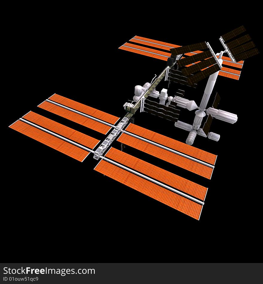 Rendering of a space station with Clipping Path over black