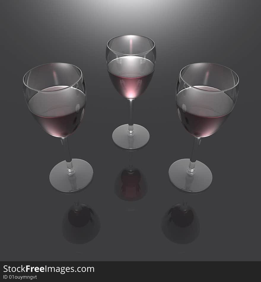 3d wineglass on the gray