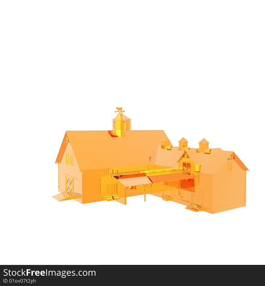 Golden house isolated on a white background