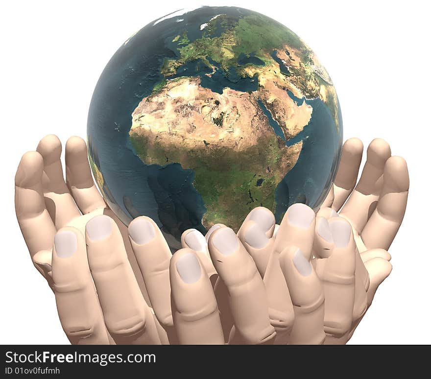 Earth in hands isolated on white