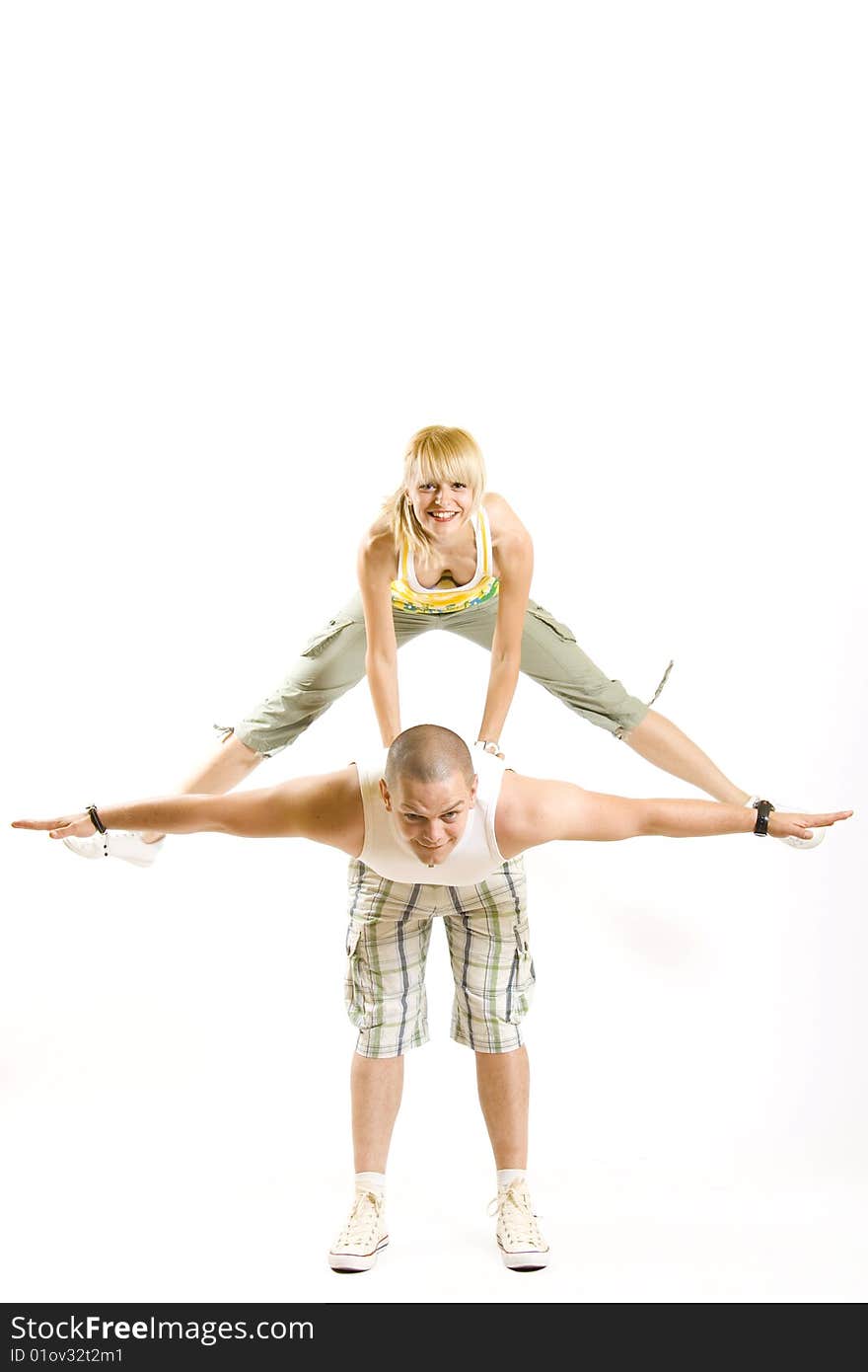 Couple having fun jumping around