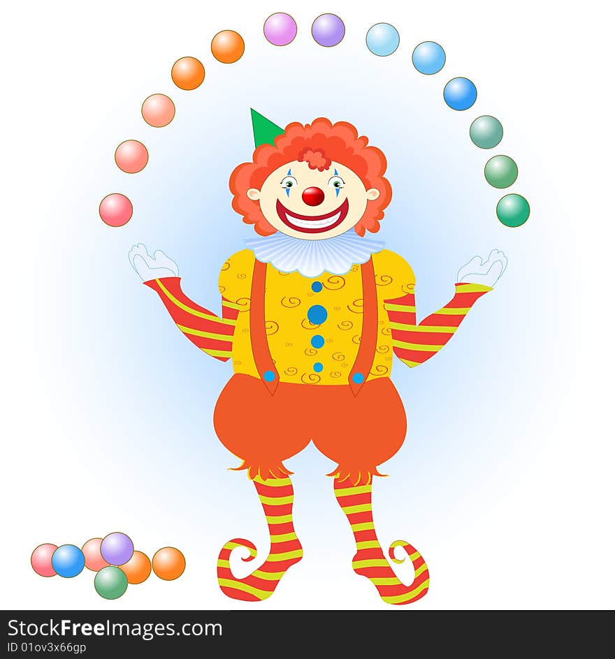 Clown juggling colorful balls