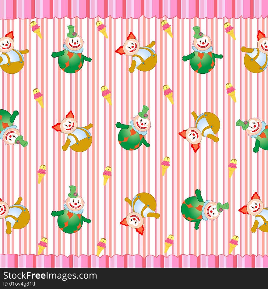 Vector illustration of clowns on the retro striped background. Vector illustration of clowns on the retro striped background