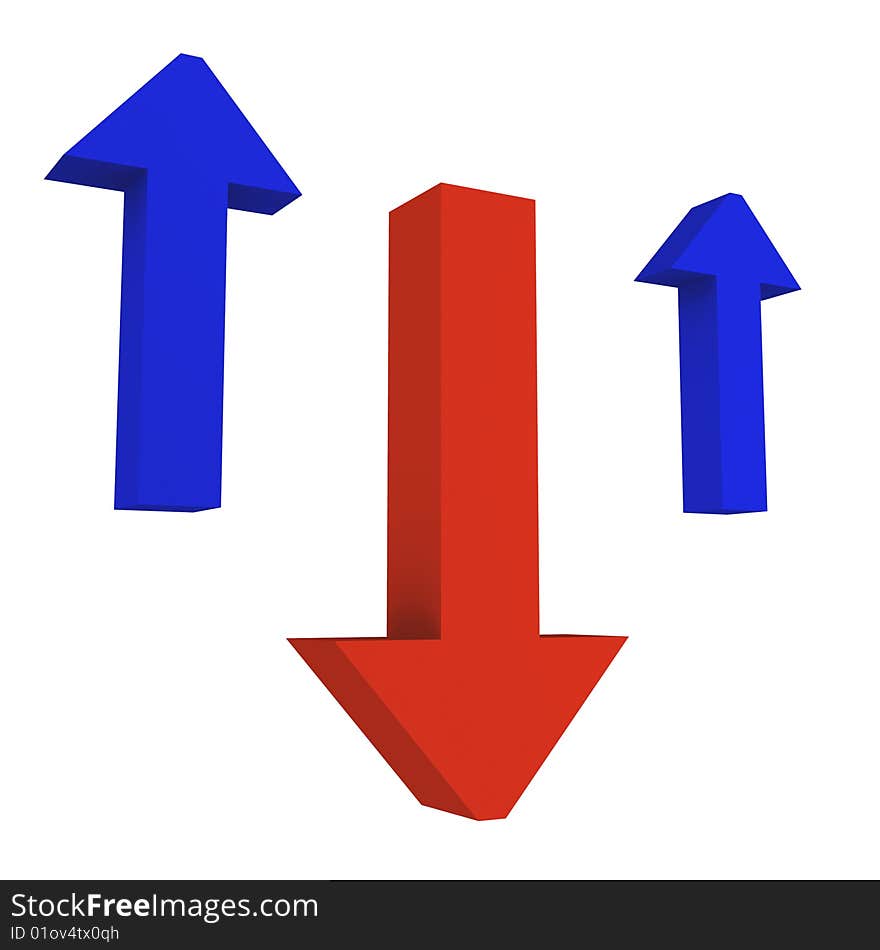 Red and 2 blue arrows. Red and 2 blue arrows