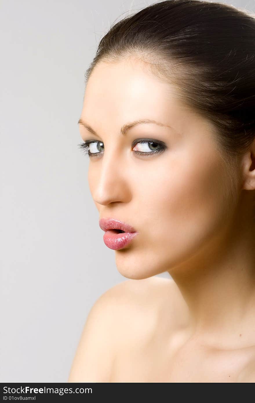 Closeup of a woman's face - playing with lips. Closeup of a woman's face - playing with lips