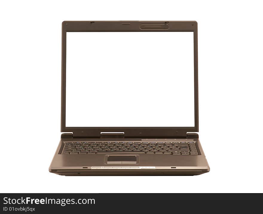 Front view on laptop with clean display on white background. Front view on laptop with clean display on white background