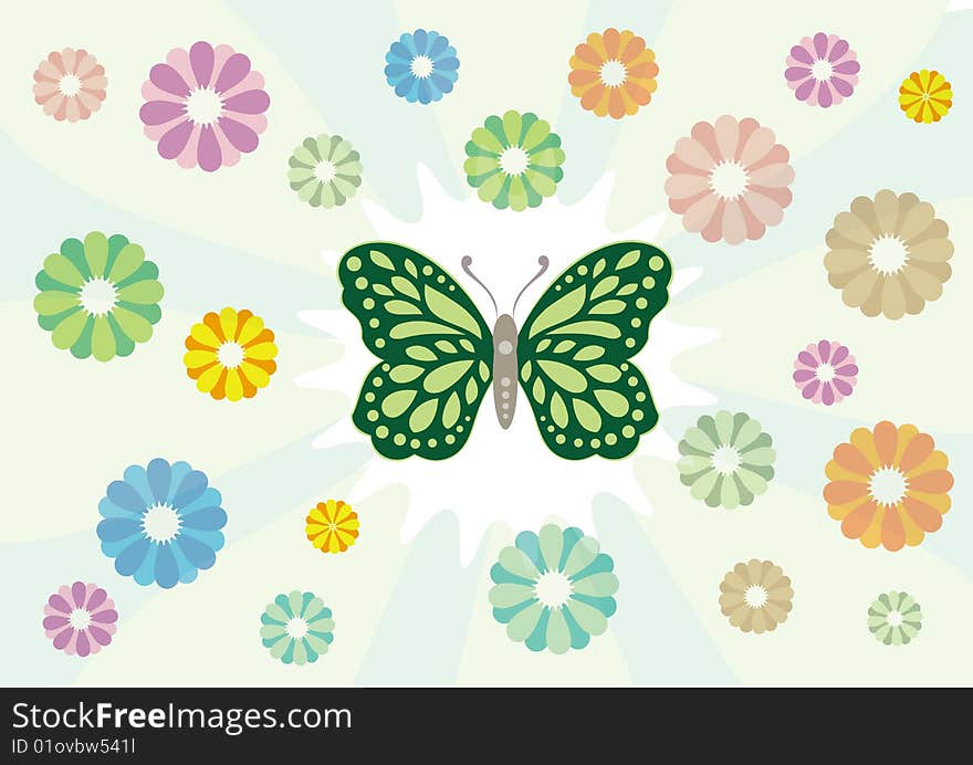 color of flowers, butterflies flying. color of flowers, butterflies flying