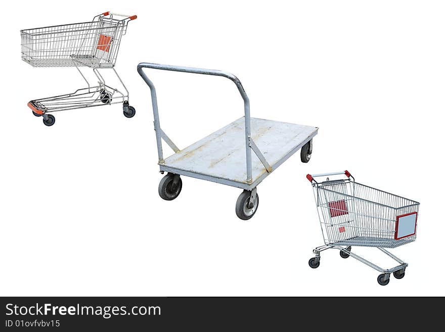 Trolleys under the white background