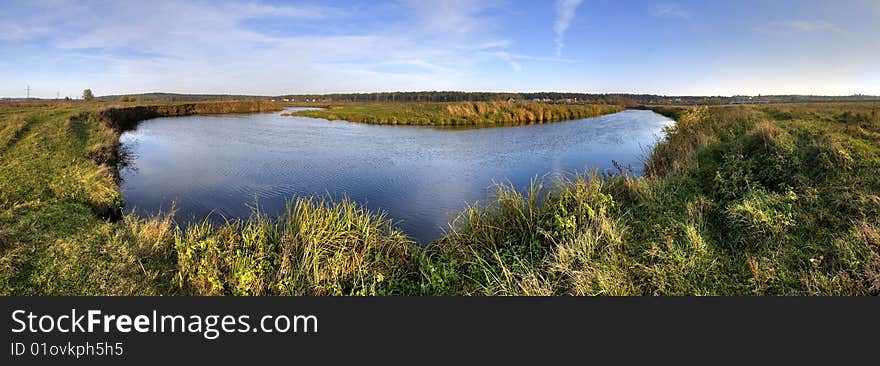 Summer panorama river beautiful landscape