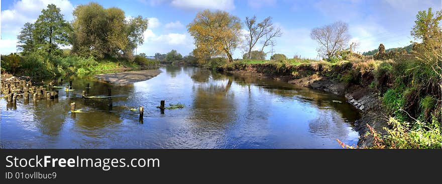 Summer panorama river beautiful landscape