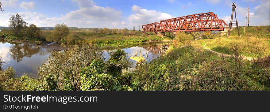 Summer panorama river beautiful landscape