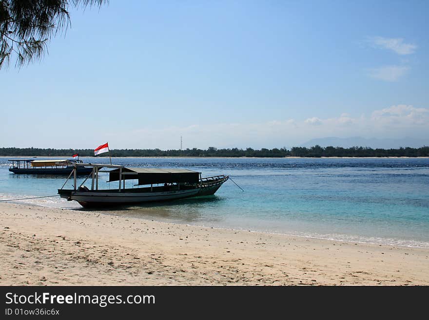 Boat on the beach of the Gili Trawangan island in Indonesia. Boat on the beach of the Gili Trawangan island in Indonesia