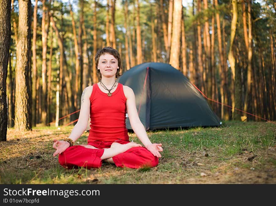 Woman relaxing in the forest