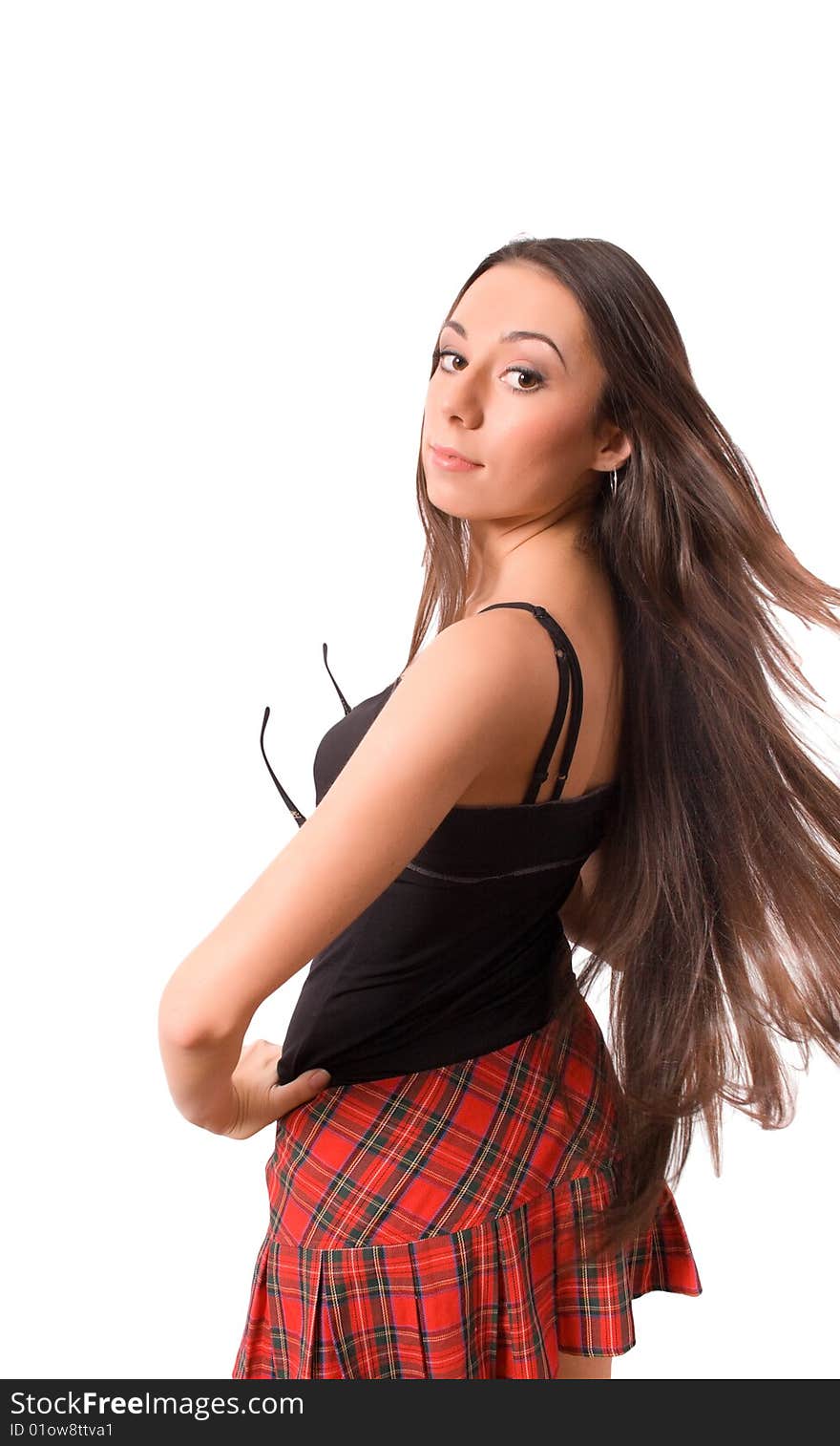 Slim Brunette With Long Hair Isolated