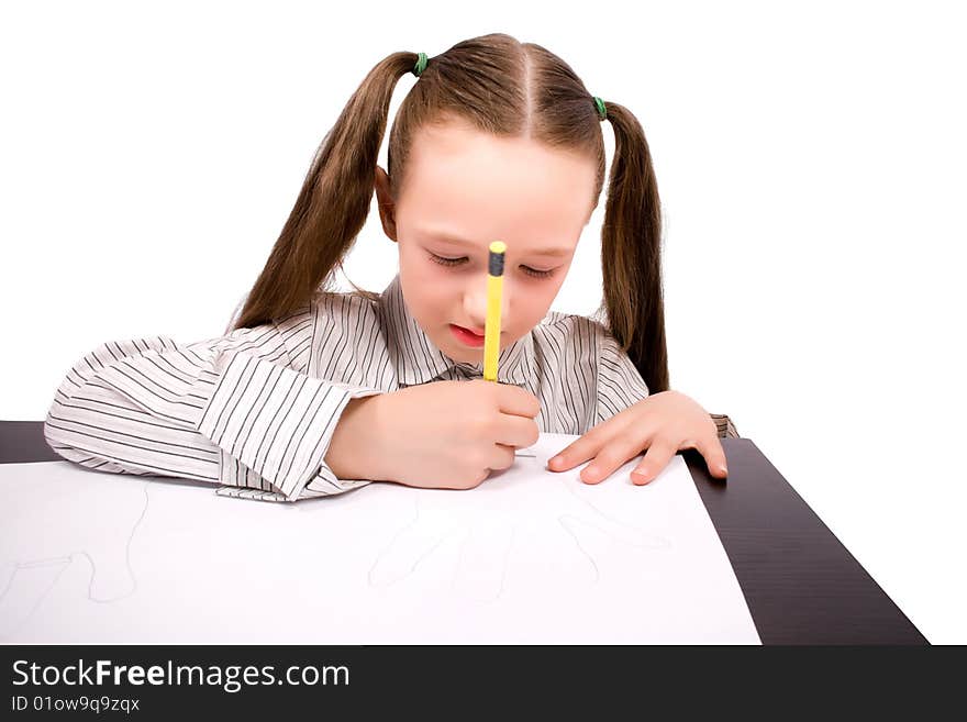 Drawing or writing girl with tails isolated