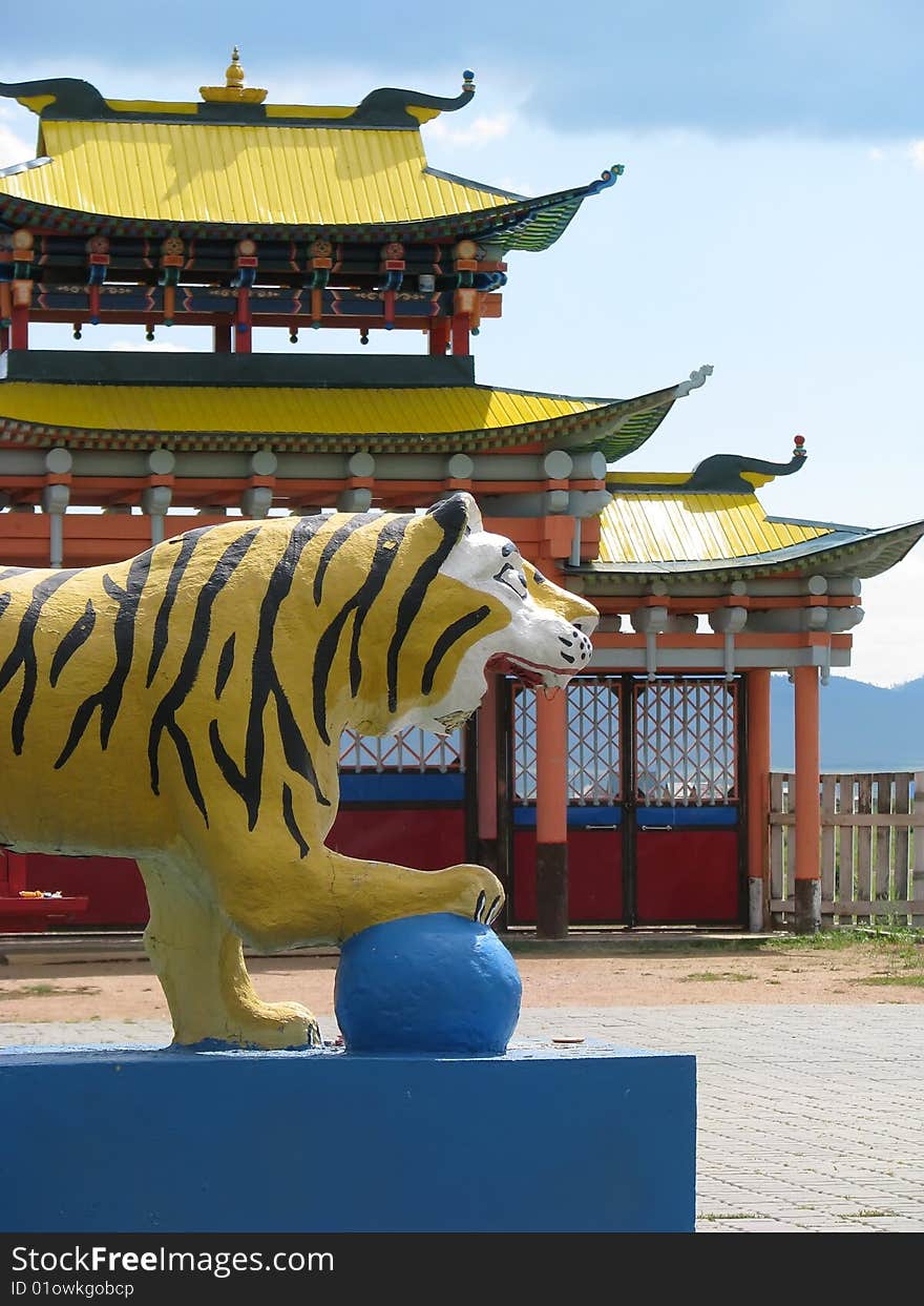 Statue of tiger in buddhist university monastery