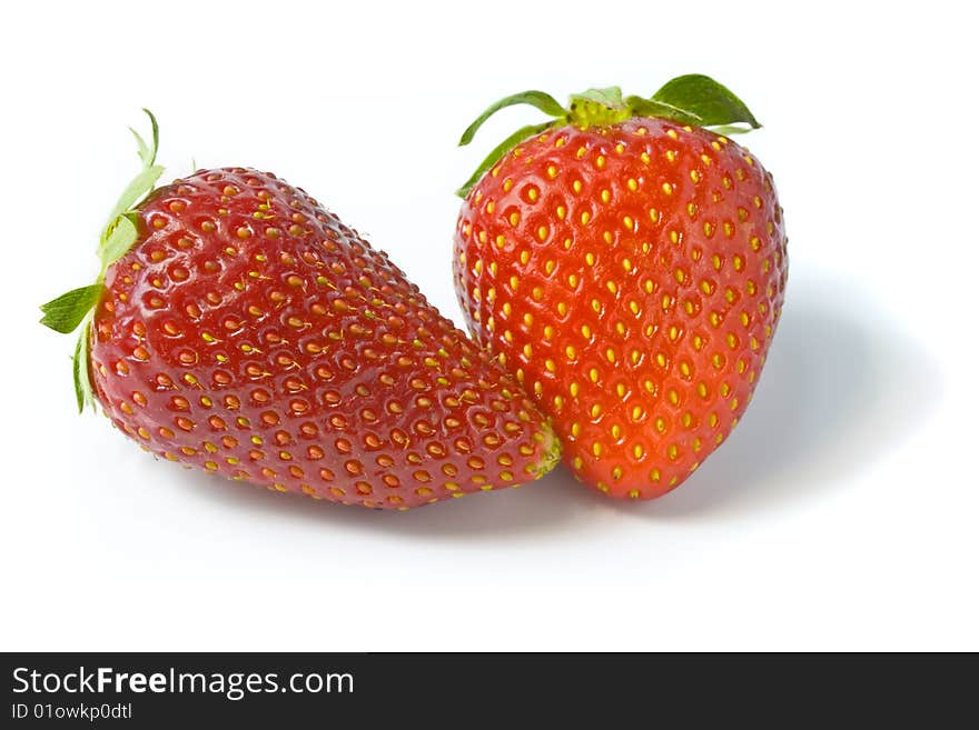 Two Ripe And Appetizing Strawberries.