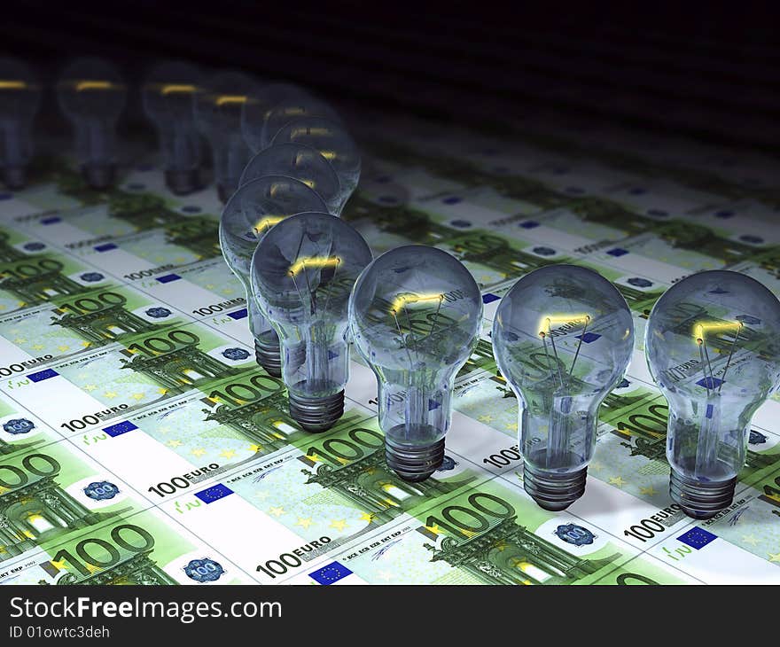 3d concept illustrations bulbs and bills. 3d concept illustrations bulbs and bills