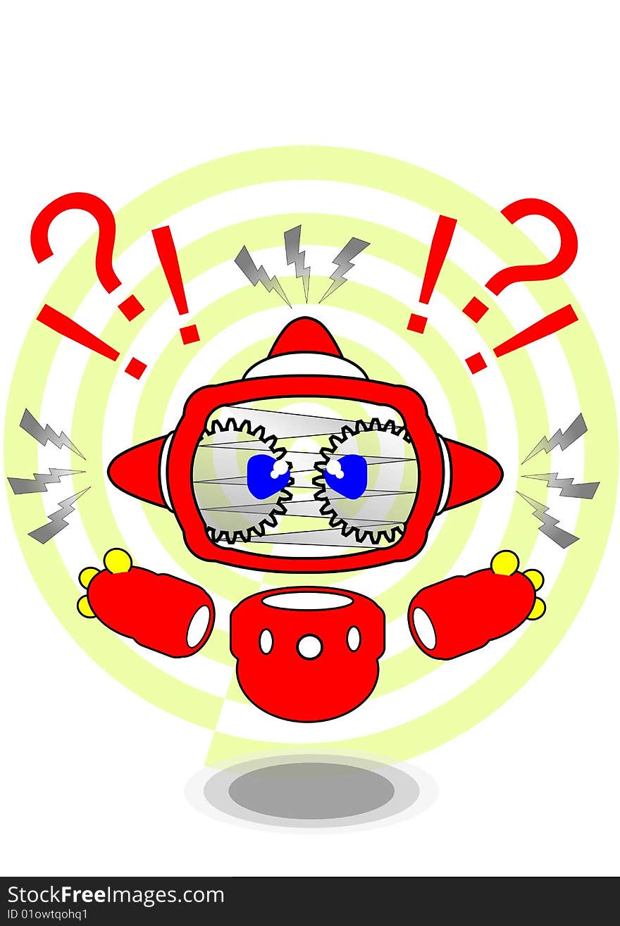 Angry question robot illustration, eps file available. Metaphor for education questions.