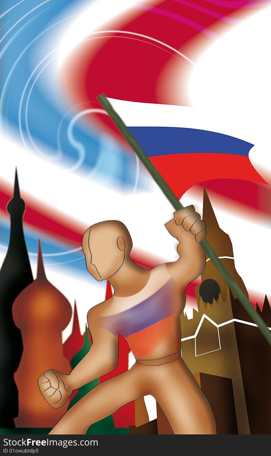 Illustration of a man holding russian flag. Illustration of a man holding russian flag