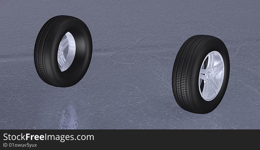 Tires 3d concept illustration wheels